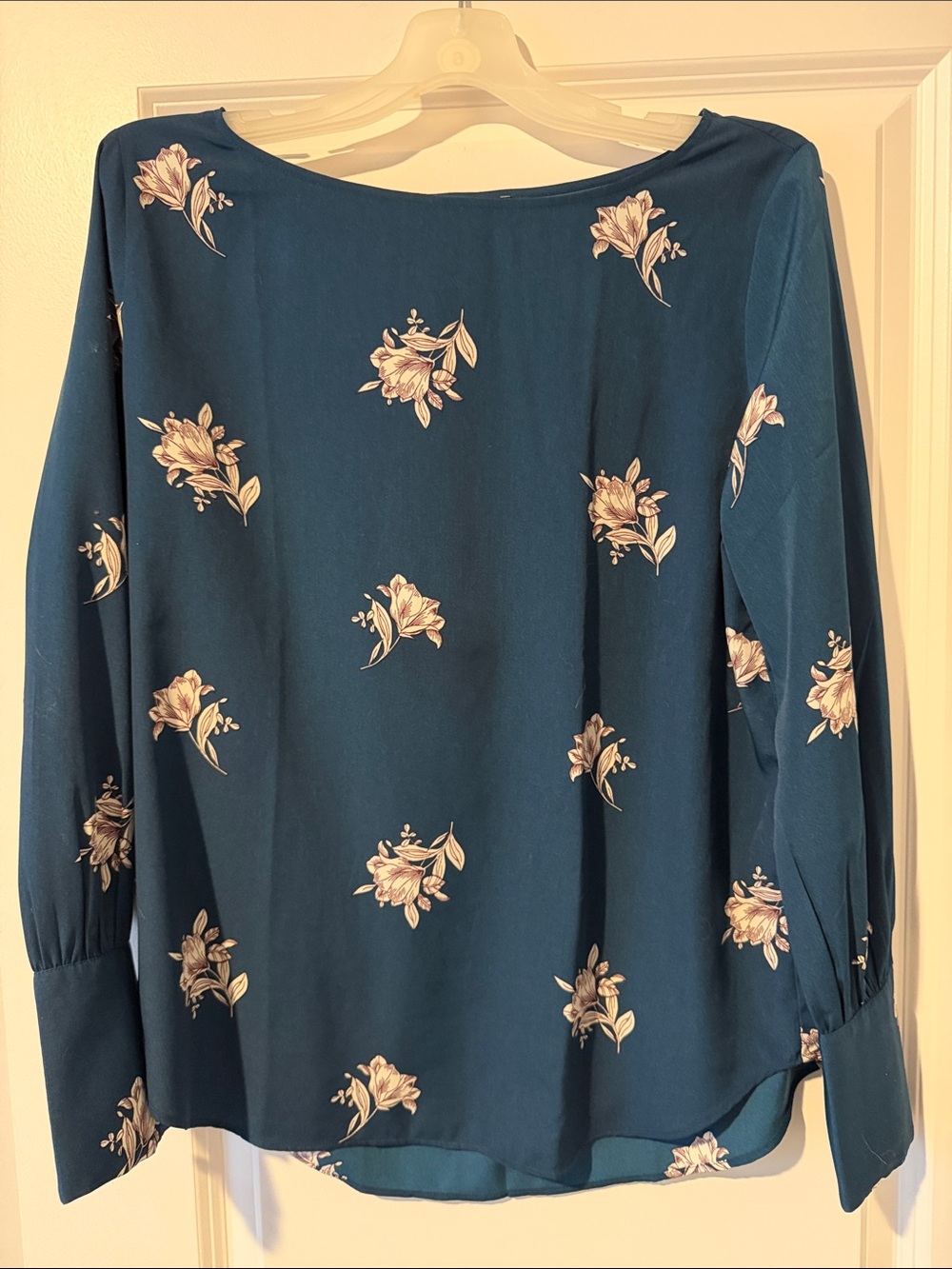 Ann Taylor Teal Floral Long-Sleeve Blouse